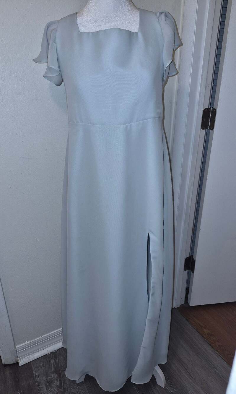 BXZ Light Blue Flutter Sleeve Maxi Dress with Front Slit and Tie Back